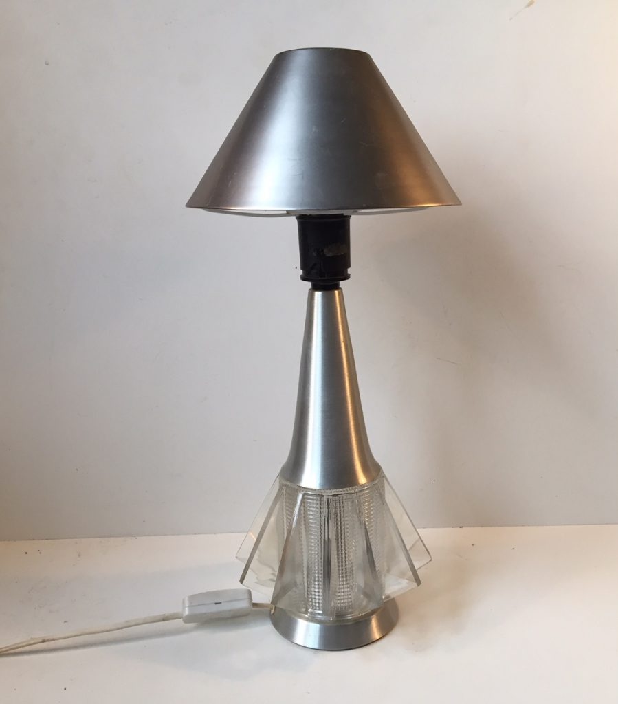 Raket formet vintage lampe af glas &amp; Alu retrodesign.dk